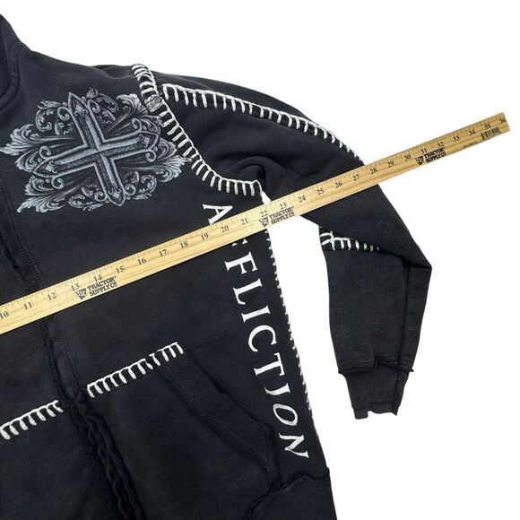 Y2K Affliction Hoodie Black Full Zip SZ S Gothic Cross Crucifix - Picture 9 of 10